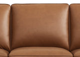 Close-up of a brown leather sofa