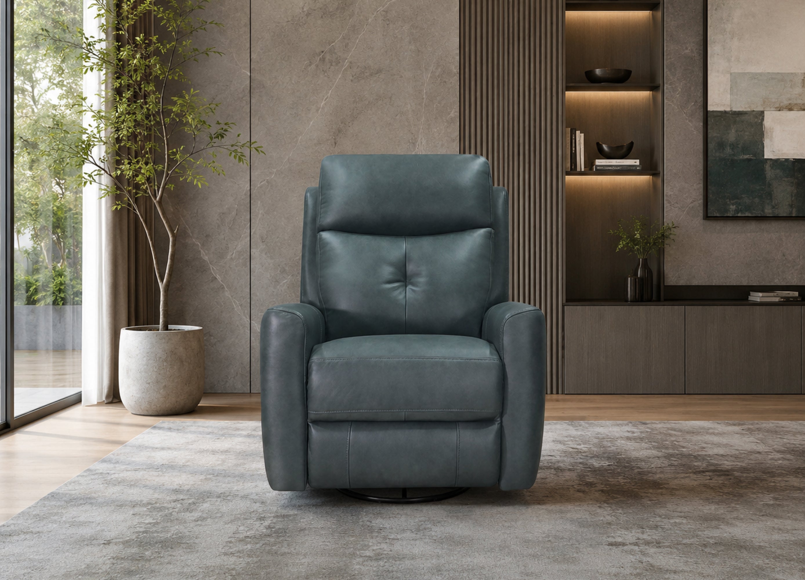 Sterling Power Headrest Swivel Glider Leather Recliner