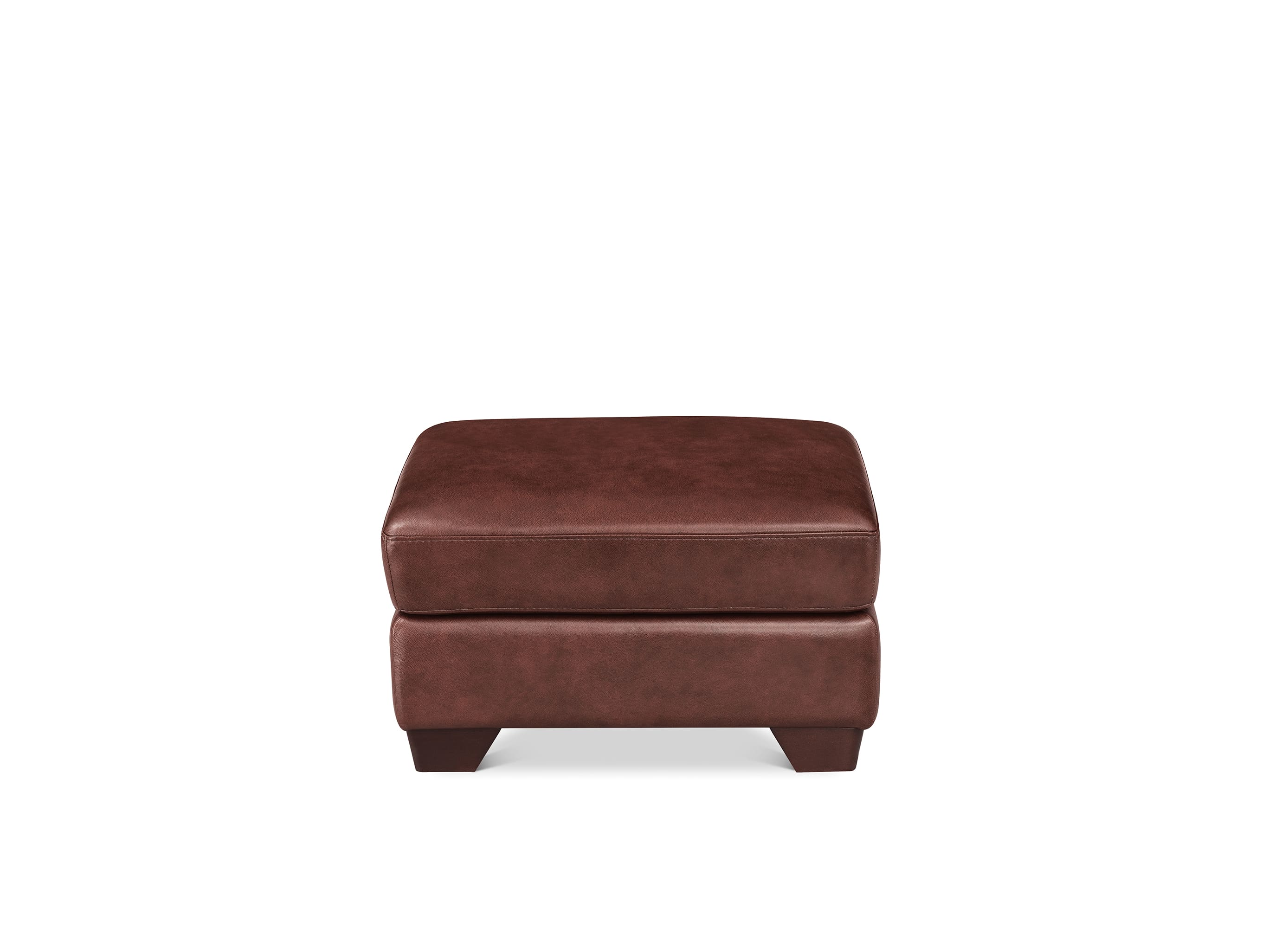 A square brown upholstered ottoman with a cushioned top and short dark legs, shown against a plain white background.