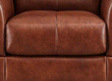 Close-up of a brown leather sofa