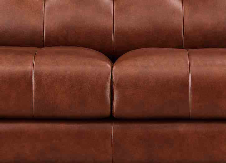 Close-up of a brown leather sofa