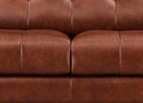 Close-up of a brown leather sofa