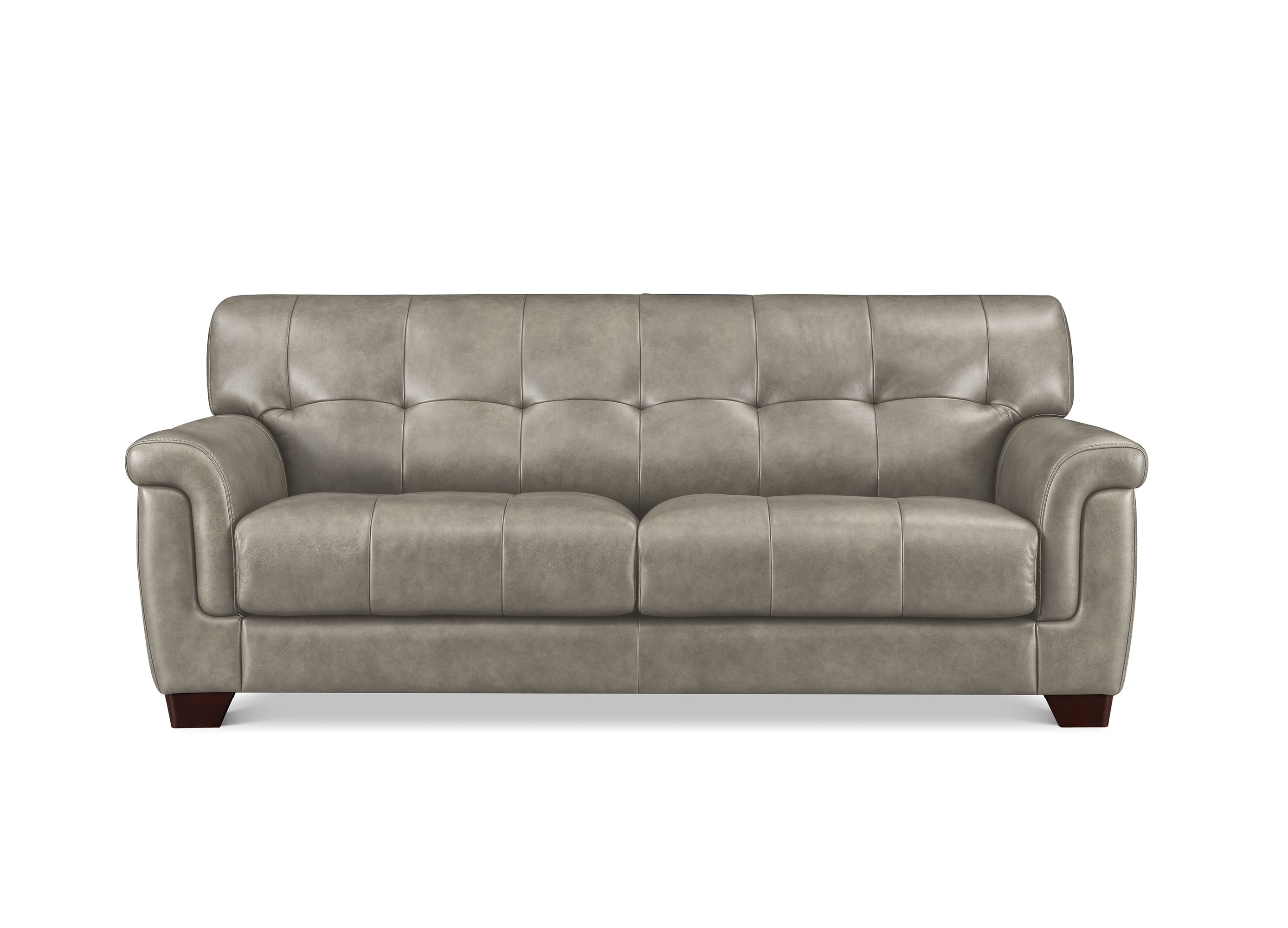A dark brown leather loveseat sofa with tufted button details on the backrest and seat cushions, shown against a plain white background.