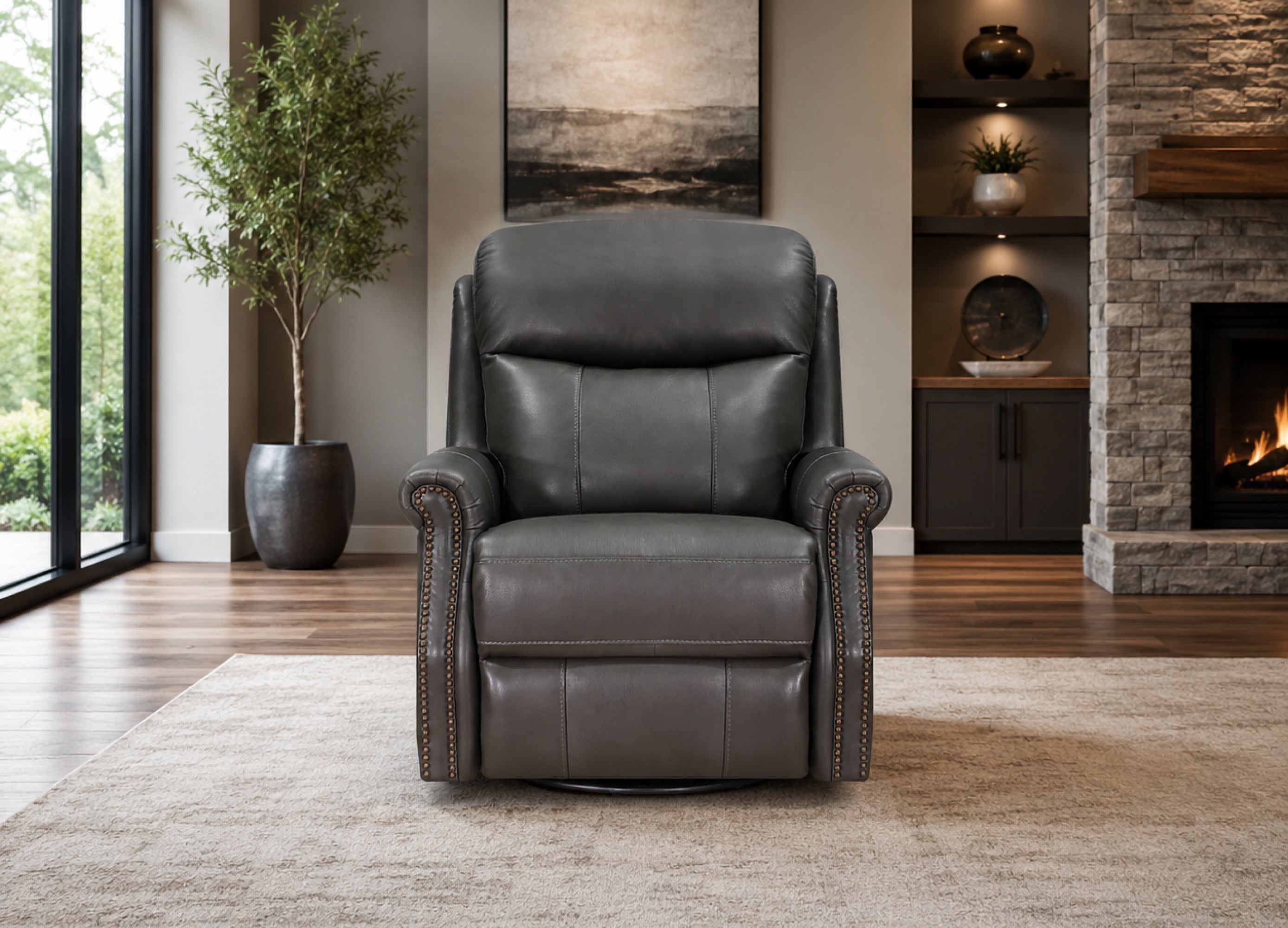 Royce Power Headrest Swivel Glider Leather Recliner