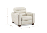 An off-white leather armchair with dimension lines indicating its height of 35 inches, width of 38 inches, and depth of 39 inches, on a white background.