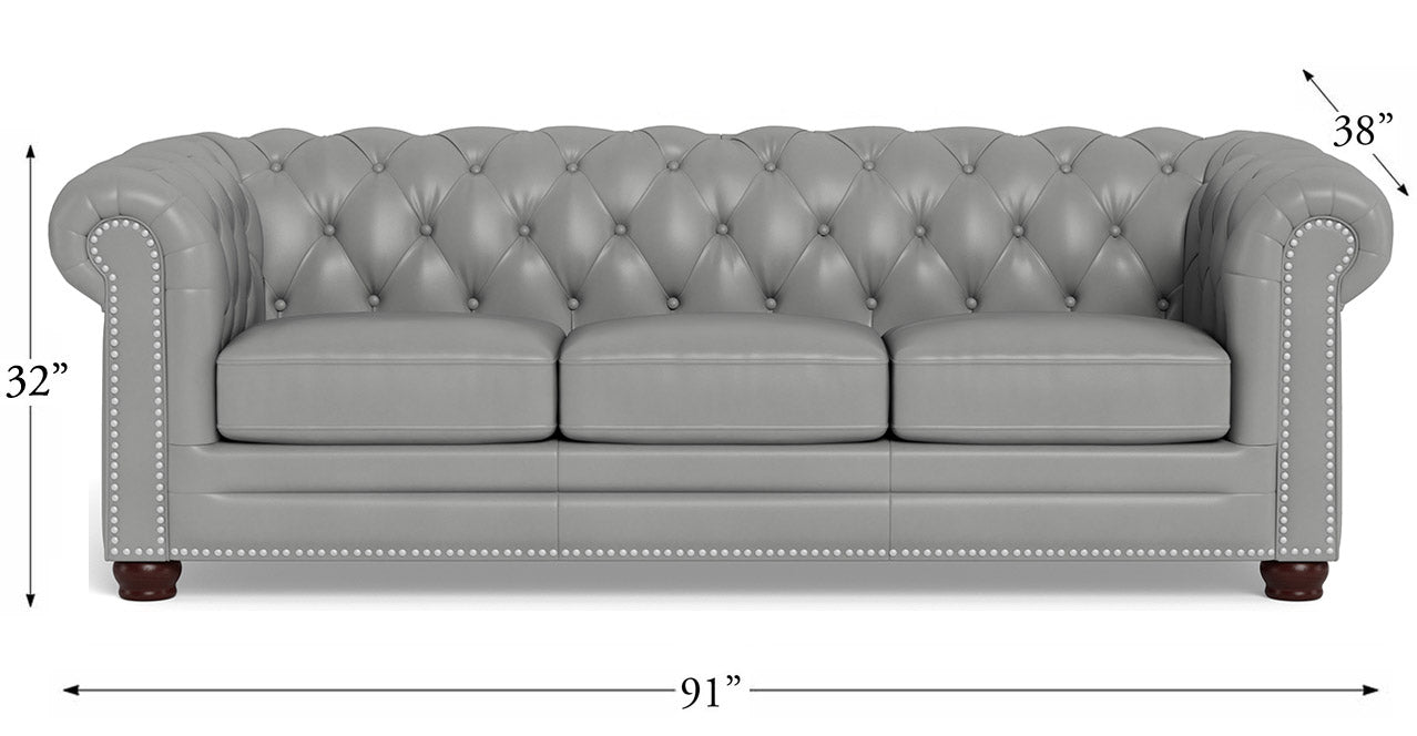 Aliso Leather Sofa, Silver Gray