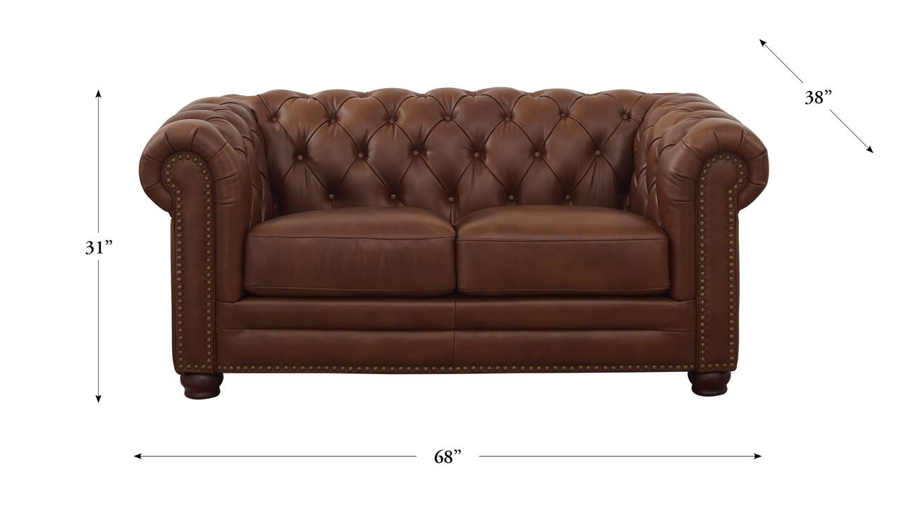 Brown Chesterfield Leather Loveseat Dimensions