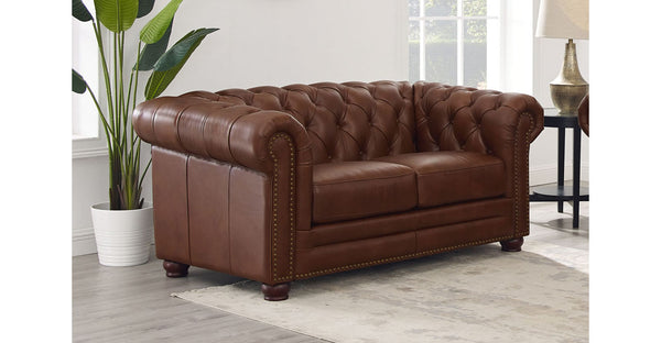 Aliso Leather Loveseat, Pecan Brown