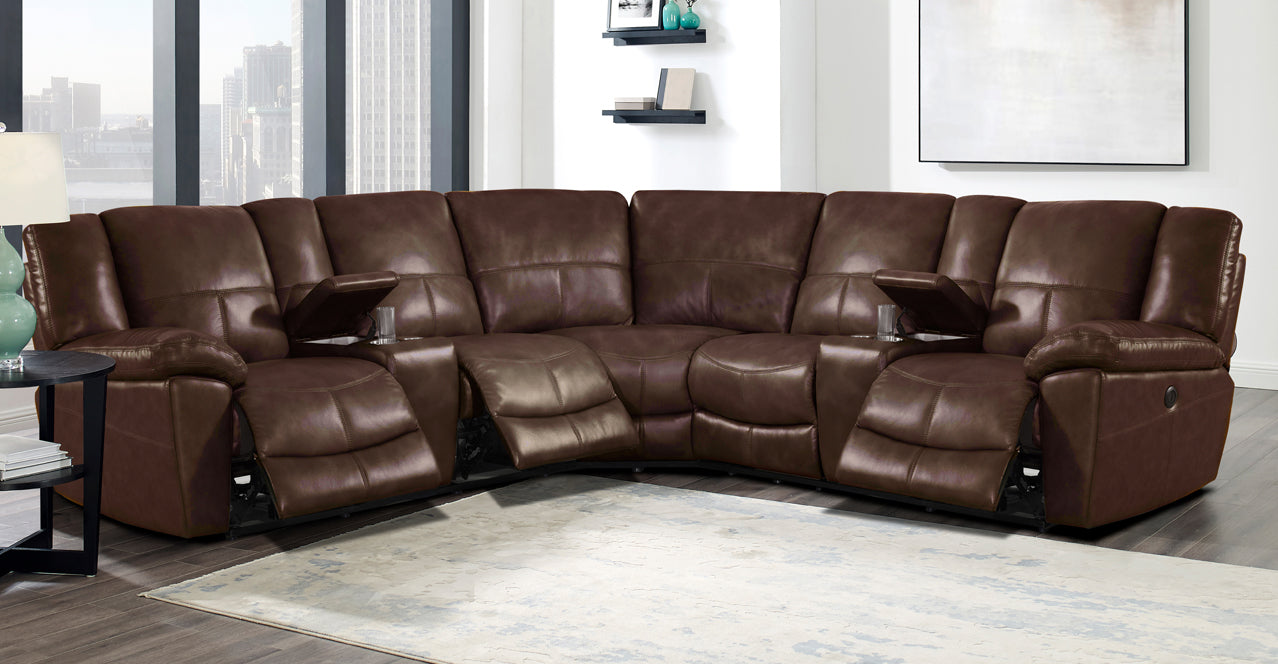 Montgomery Leather Power Sectional Collection, Chestnut Brown