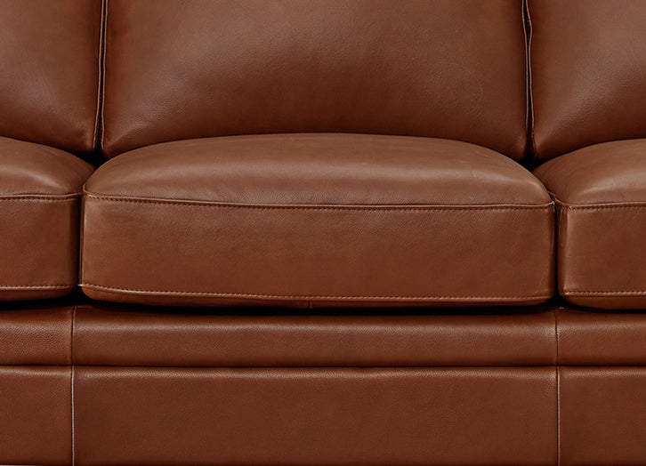 Close-up of a brown leather sofa