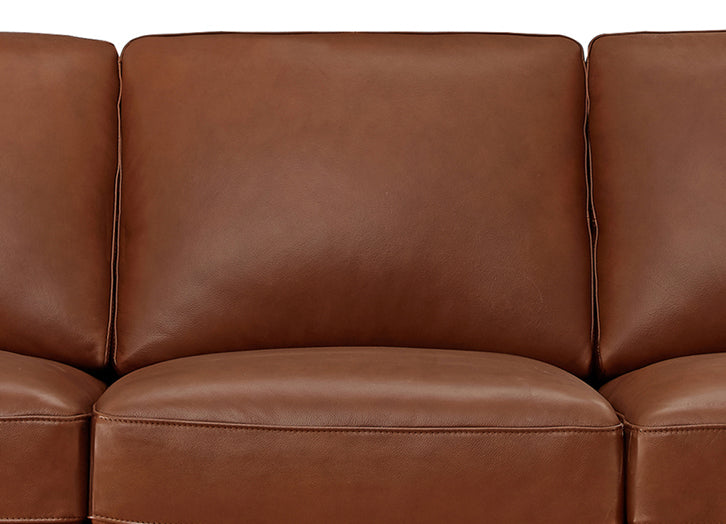 Close-up of a brown leather sofa