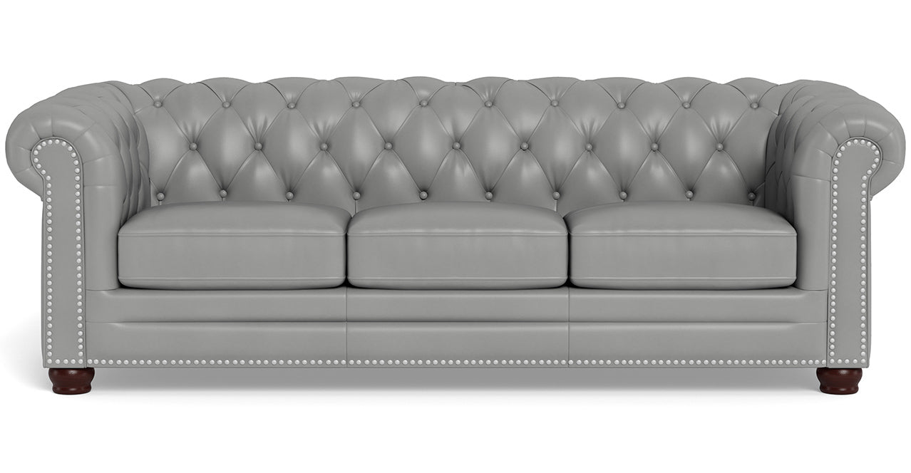 Aliso Leather Sofa, Silver Gray