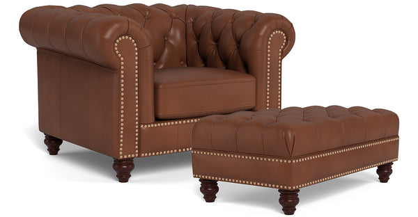 Alton Bay Leather Chair Set, Pecan Brown