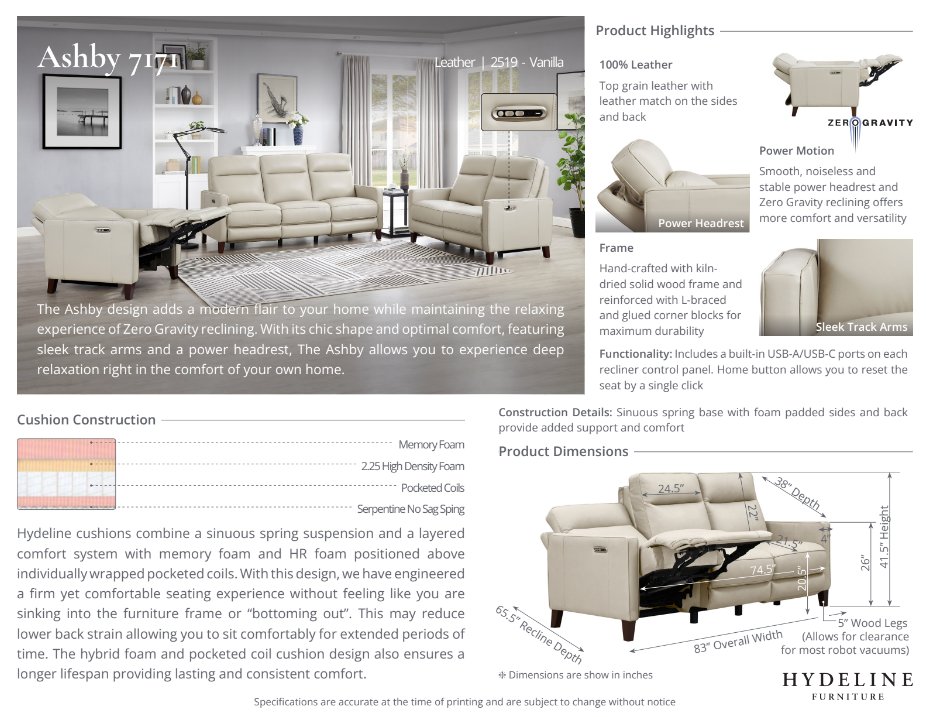 Ashby Power Headrest & Lumbar Zero Gravity Reclining Sofa Collection