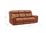 Brown leather sofa with dimensions on a white background