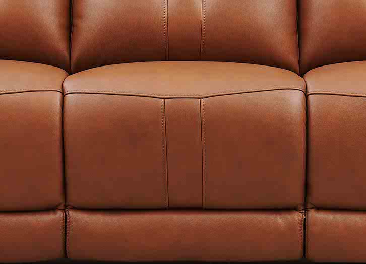 Close-up of a brown leather sofa