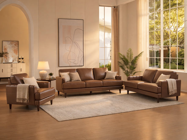 Cassia Leather Sofa Set Featured Clearance Collection
