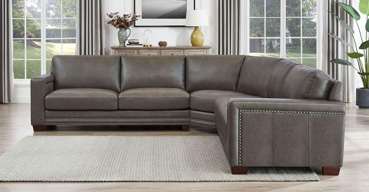 Alice Leather Sectional, Gray - Hydeline USA
