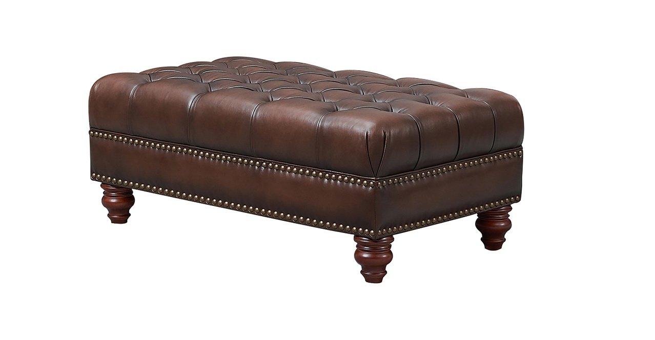 Hydeline Alton Bay Top Grain Leather Chesterfield Loveseat - Caramel Brown